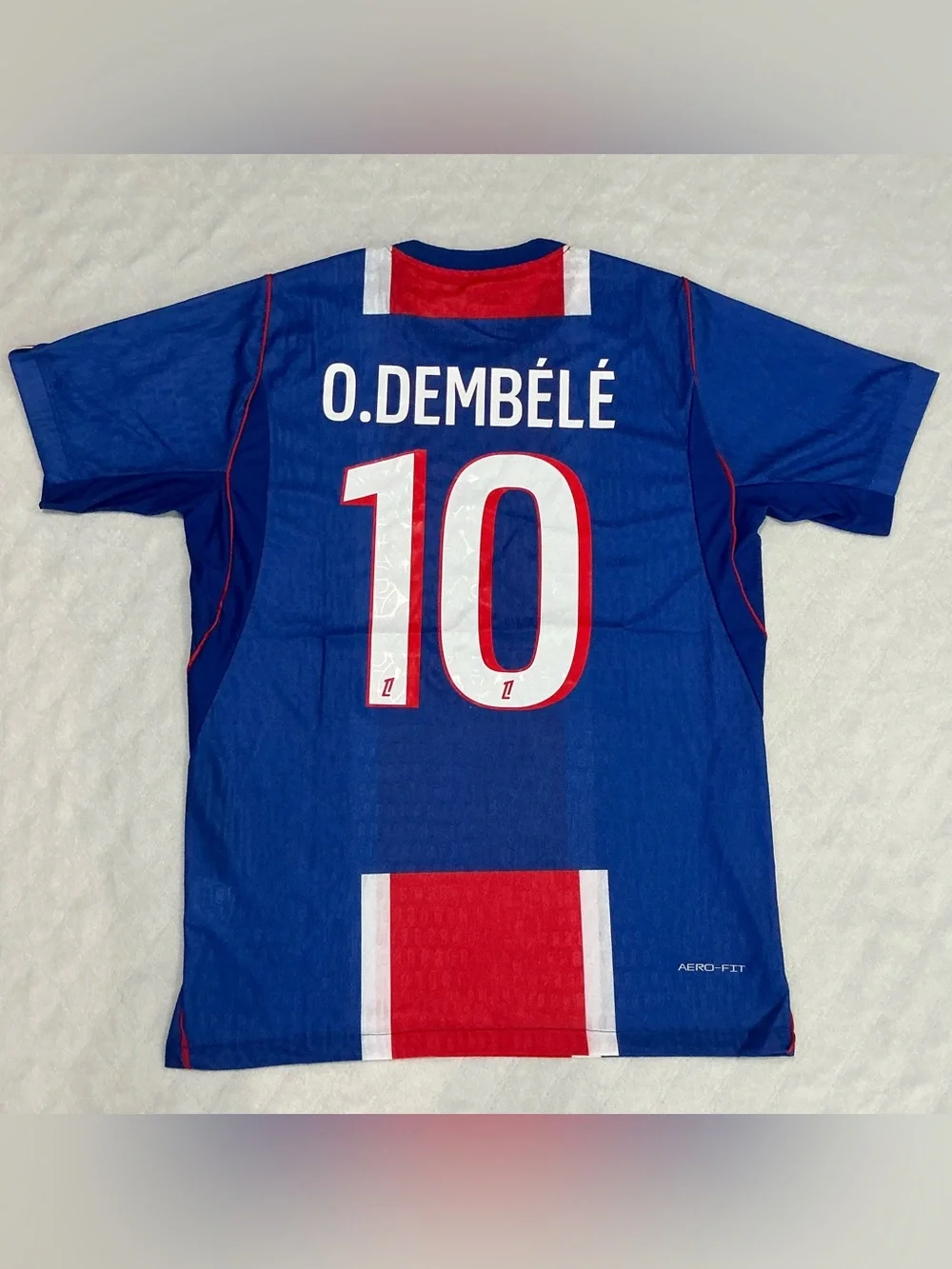 Nike Blue and Red O. Dembélé #10 Soccer Jersey